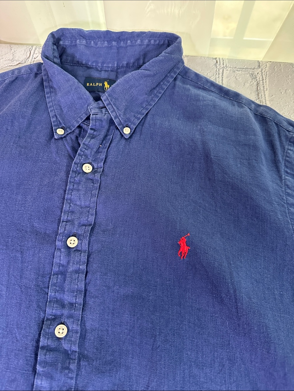 Ralph Lauren Linen Button Up Shirt Mens ‎ Navy Blue Casual size XXL - Picture 3 of 12